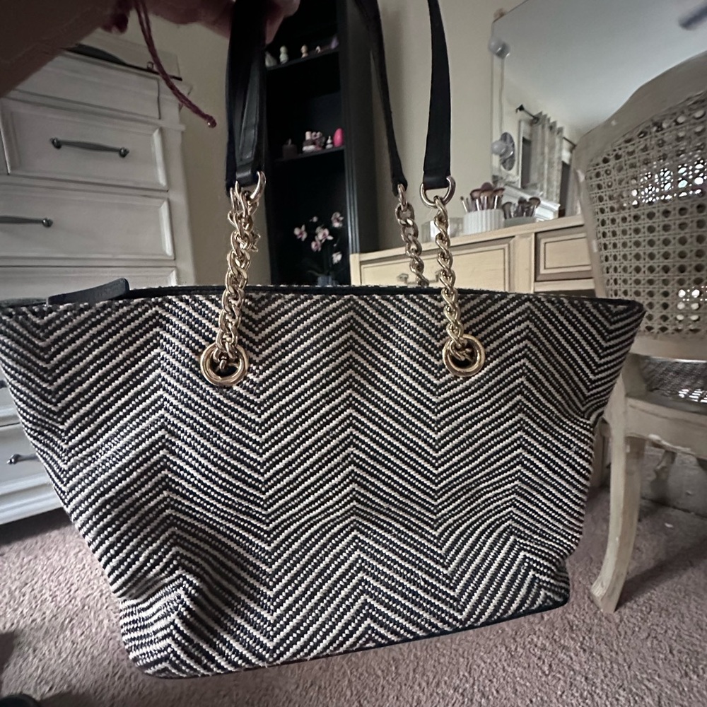 Calvin Klein Black and White Chevron Tote